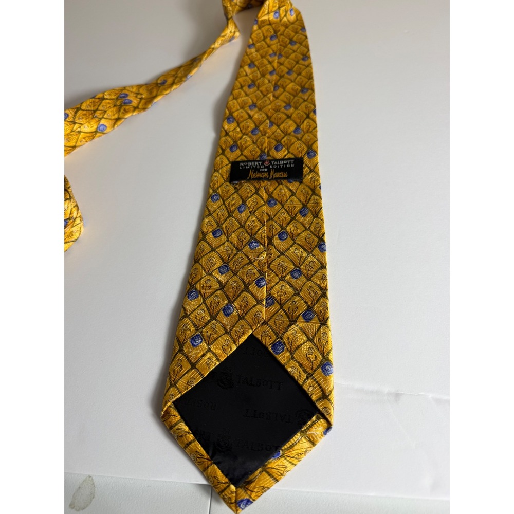 RobertTalbott Limited Edition Neiman Marcus Silk Tie Yellow BlueGeometricDiamond